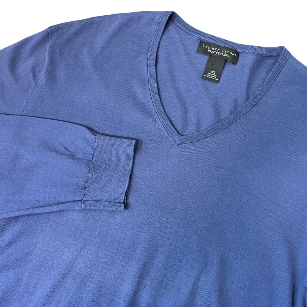 Bloomingdale's The‎ Men's Store 100% Cotton V-Neck Lightweight Sweater Blue XXL